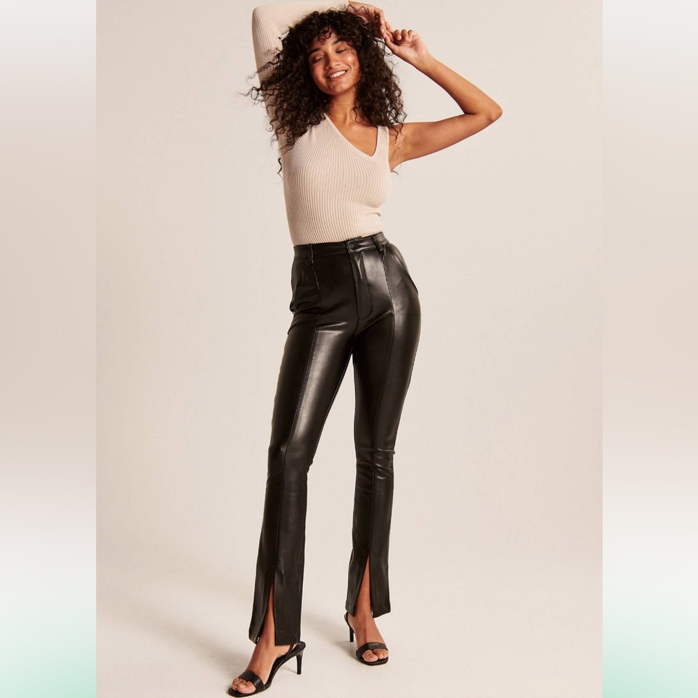 Abercrombie & Fitch Split Hem Vegan Leather Curve Pant